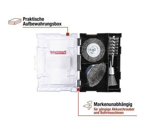 Drahtbürsten Set für Bohrmaschinen in Aufbewahrungsbox