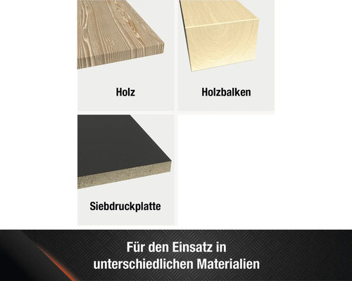 Darstellung von Holz, Holzbalken und Siebdruckplatte als Materialien.