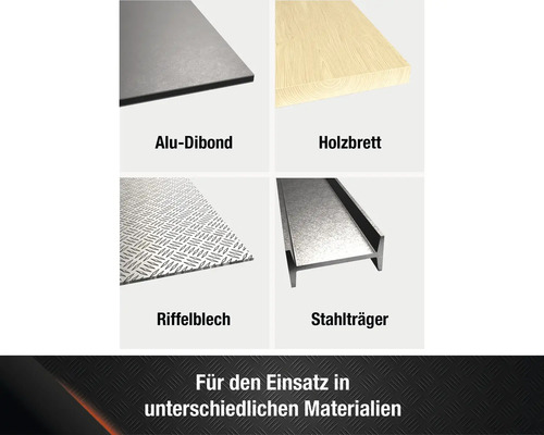 Materialübersicht: Aluminiumverbundplatte, Holzbrett, Riffelblech, Stahlträger
