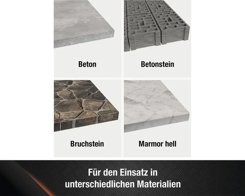 Übersicht verschiedener Baumaterialien: Beton, Betonstein, Bruchstein und Marmor
