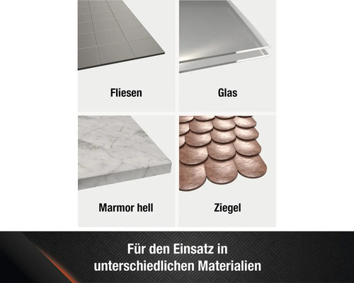 Materialübersicht: Fliesen, Glas, heller Marmor und Ziegel