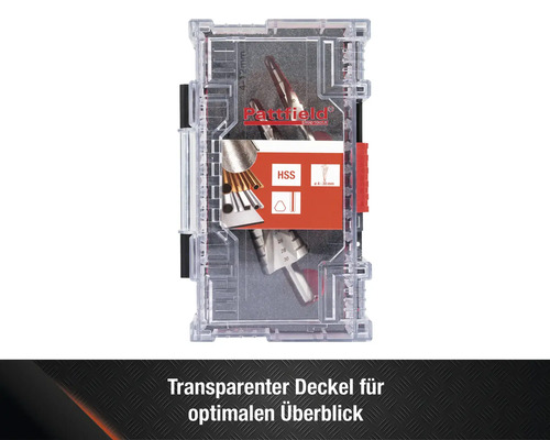 Pattfield Werkzeugsortiment mit HSS-Bohrern in transparenter Aufbewahrungsbox