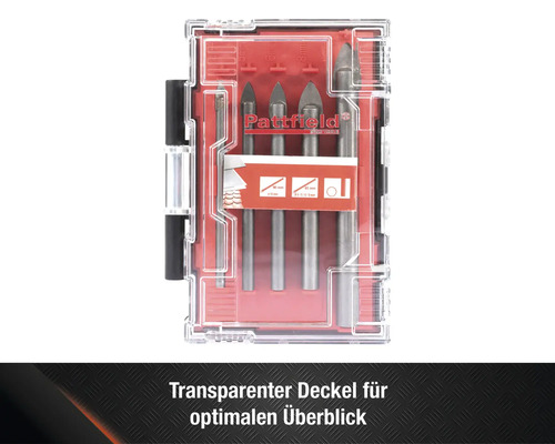 Pattfield Fliesenbohrer-Set mit fünf Bohrern im transparenten Koffer