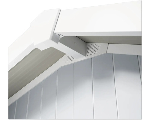 Detailansicht einer Gartenlaube mit Wandpaneelen und Dachelementen.