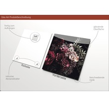 Glasbild mit Blumenmotiv, inklusive Aufhängung und Abstandshalter