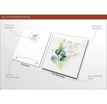 Glasbild mit Pflanzenmotiv, inklusive Wandhalterung