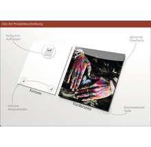 Glasbild mit Händen, Ringen und Schmetterling, inklusive Abstandshalter, Rückseite mit Aufhängung, glänzende Oberfläche
