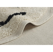 Detailansicht eines Teppichs mit Fransen und Muster