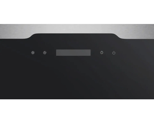 Bedienfeld einer Dunstabzugshaube mit Symbolen für Lüfter, Display, Licht und Ein- beziehungsweise Ausschalter