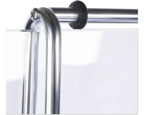 Detailansicht einer Duschkabinenbefestigung mit Dichtung.