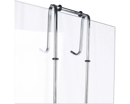 Duschkabinenaufhängung mit zwei Haken zur Montage an einer Duschwand