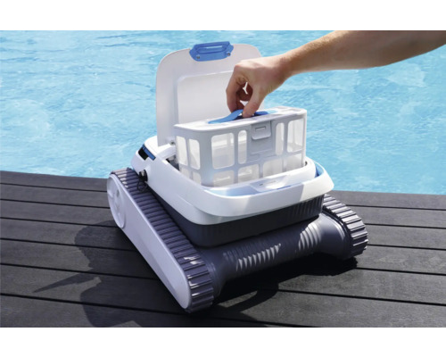 Poolroboter mit Filterkorb und Raupenantrieb