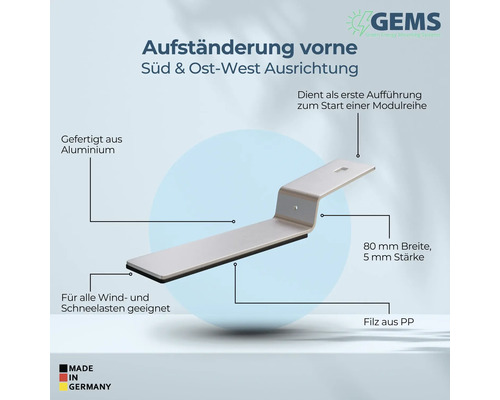 Aufständerung aus Aluminium für Module, geeignet für Wind- und Schneelasten