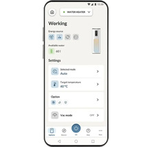 Smartphone-Display mit Benutzeroberfläche zur Steuerung eines Warmwasserbereiters