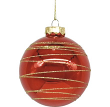 Rote Weihnachtskugel mit goldenen Streifen