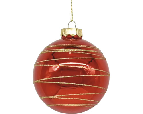 Rote Weihnachtskugel mit goldenen Streifen