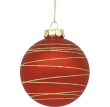 Dekorativer Christbaumschmuck in Kugelform mit goldenen Zierlinien