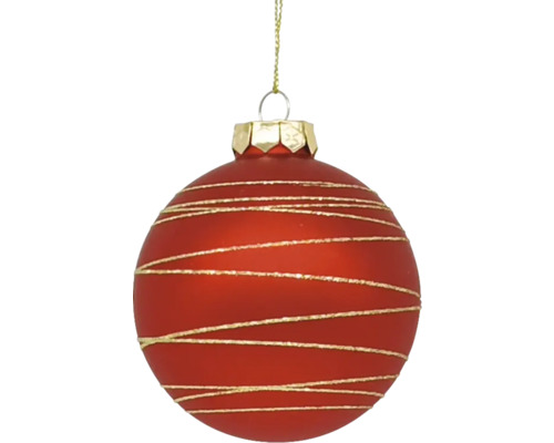 Dekorativer Christbaumschmuck in Kugelform mit goldenen Zierlinien