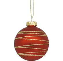 Rote Weihnachtskugel mit goldenen Streifen und Aufhänger
