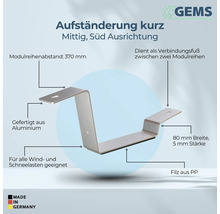 Kurze Aufständerung für Solarmodule aus Aluminium, geeignet für Wind- und Schneelasten