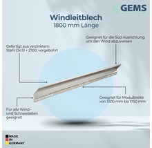 Windleitteil mit 1800 mm Länge aus verzinktem Stahl, geeignet für Wind- und Schneelasten