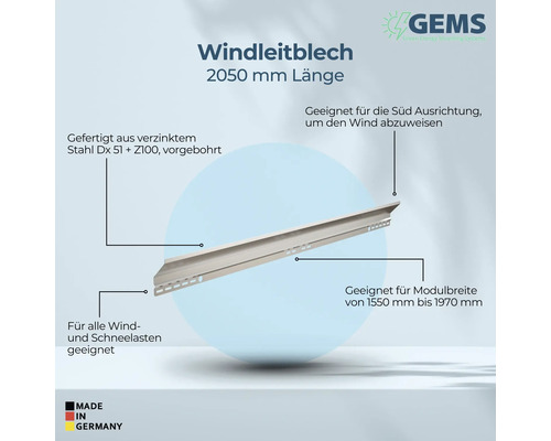 Windleiblech 2050 Millimeter Länge aus verzinktem Stahl für Wind und Schneelasten geeignet