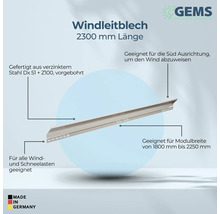 Windabweiser aus verzinktem Stahl, 2300 Millimeter Länge, geeignet für Wind und Schnee sowie Modulbreiten von 1800 bis 2250 Millimeter