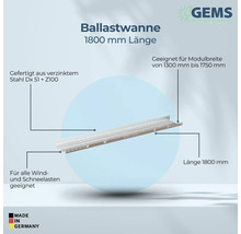 Ballastwanne mit 1800 Millimeter Länge aus verzinktem Stahl für Modulbreiten von 1300 bis 1750 Millimeter, geeignet für alle Wind- und Schneelasten