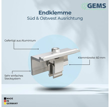 Endklemme für Südausrichtung und Ostwestausrichtung aus Aluminium mit 60 Millimeter Klemmbreite
