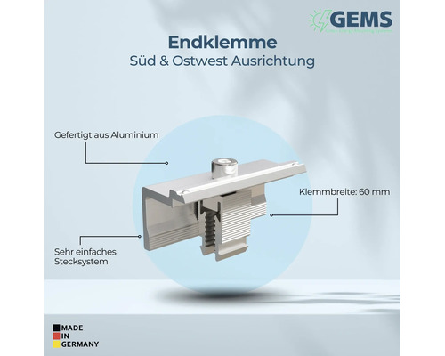 Endklemme für Südausrichtung und Ostwestausrichtung aus Aluminium mit 60 Millimeter Klemmbreite