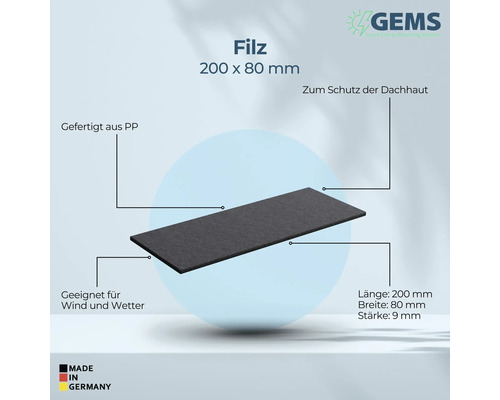 Filz zum Schutz der Dachhaut, 200 x 80 Millimeter, gefertigt aus Polypropylen, geeignet für Wind und Wetter