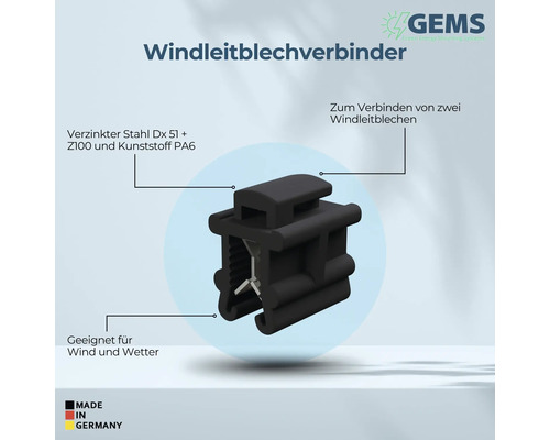 Windleitblechverbinder aus verzinktem Stahl und Kunststoff