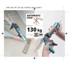 Kartuschenpistole in Anwendung mit Hinweisen zu Automatischem Stopp und Belastbarkeit