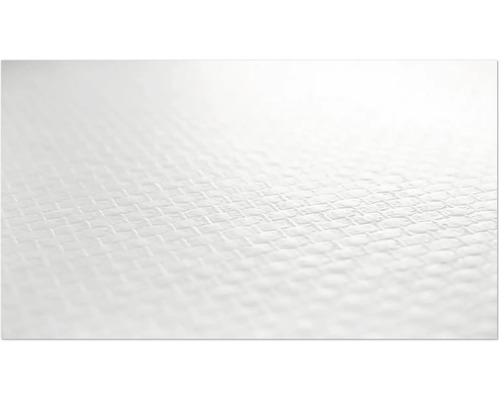 Detailaufnahme einer weißen Raufasertapete mit quadratischer Struktur