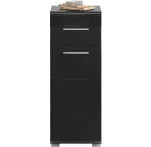 Schwarzer Badezimmer-Unterschrank mit drei Schubladen und Handtüchern