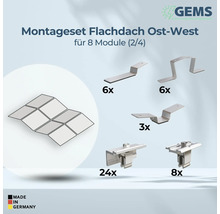 Montageset für Flachdach Ost-West für acht Module mit Montageteilen