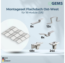 Flachdach Montageset Ost-West für 18 Module mit Bauteilen und Made in Germany Siegel