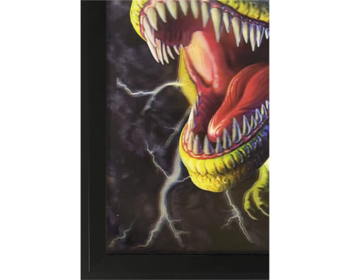 Gerahmtes Bild eines Dinosauriers mit offenem Maul