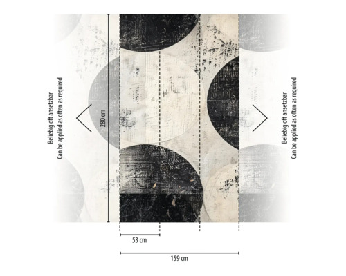 Tapete mit Kreismuster und Maßangaben