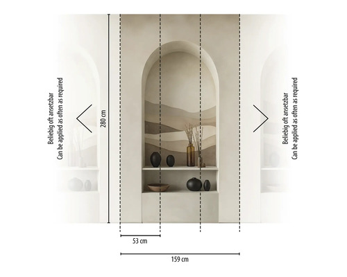 Detailansicht einer Bordüre mit den Maßangaben 159 mal 280 Zentimeter