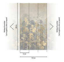 Fototapete mit Waldmotiv und Maßangaben