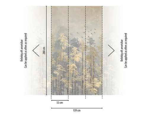 Fototapete mit Waldmotiv und Maßangaben