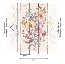 Fototapete mit Blumenmuster und Größenangaben