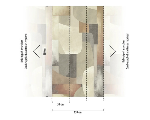 Tapete mit geometrischen Formen und den Maßen 159 cm Breite und 280 cm Höhe