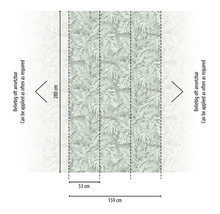 Tapete mit tropischem Blattmuster und Maßangaben