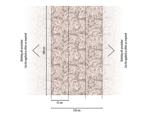 Tapete mit Blättermuster und Maßangaben