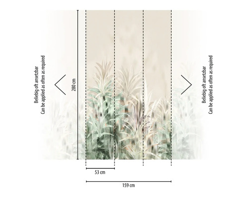 Fototapete mit Pflanzenmuster und Maßangaben