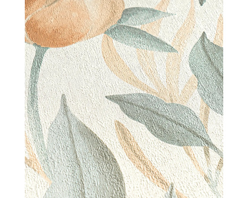 Nahaufnahme einer strukturierten Tapete mit Blumen- und Blattmuster