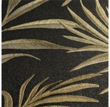 Detailansicht einer schwarzen Tapete mit Blattmuster