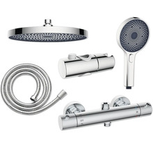 Brausegarnitur mit Kopfbrause, Handbrause, Brauseschlauch und Thermostat
